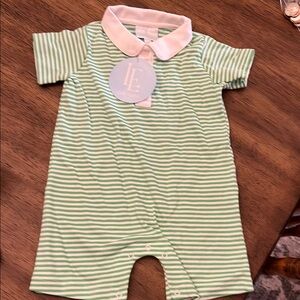 Green and White Striped Baby Romper - Little English